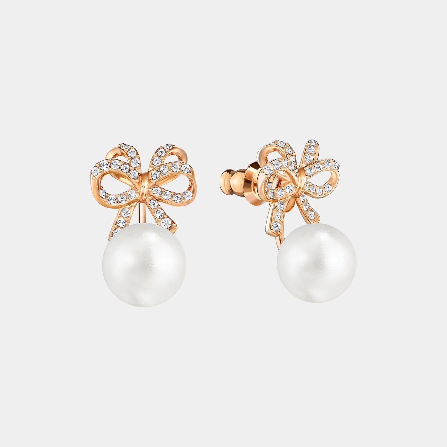gold tone bow pearl drop earrings for women