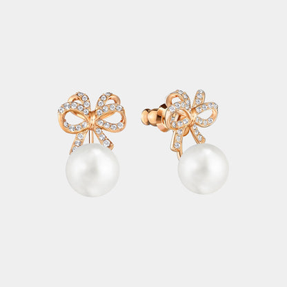 GOLD TONE BOW PEARL DROP EARRINGS FOR WOMEN
