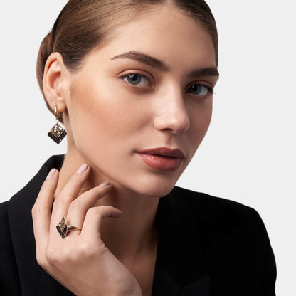 BLACK LONG DROP EARRINGS FOR WOMEN CRYSTAL